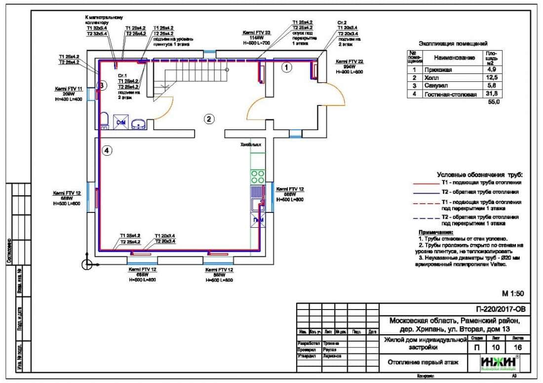 Система отопления частного дома пример проекта 955