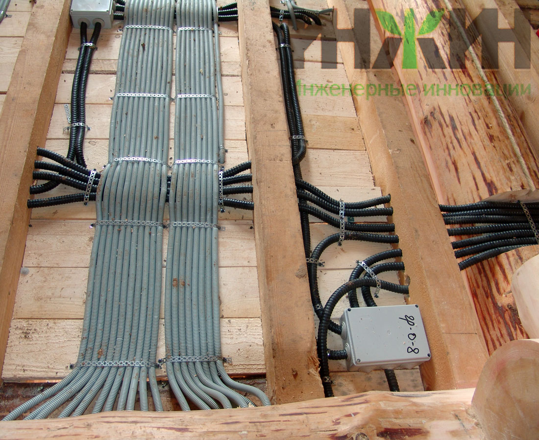 Монтаж электрокабелей и распаячных коробок в деревянном доме в Московской области