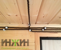 Монтаж декоративного кабеля в деревянной бане в с. Ильинское