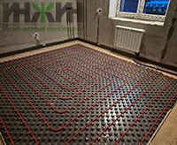 Монтаж водяного теплого пола в комнате дома в КП "Березовый парк 4"