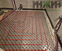 Монтаж теплого пола и водопровода в санузле в доме в КП "Березовый парк 4"