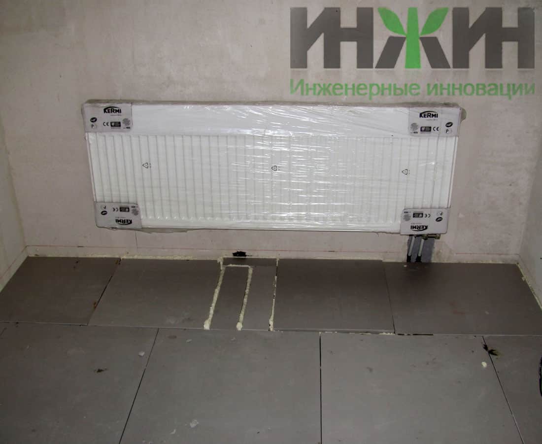 Монтаж радиатора Kermi с нижним подключением, в системе отопления частного дома