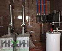 Установка напольных газовых котлов и бойлера Protherm в котельной дома в Королёве