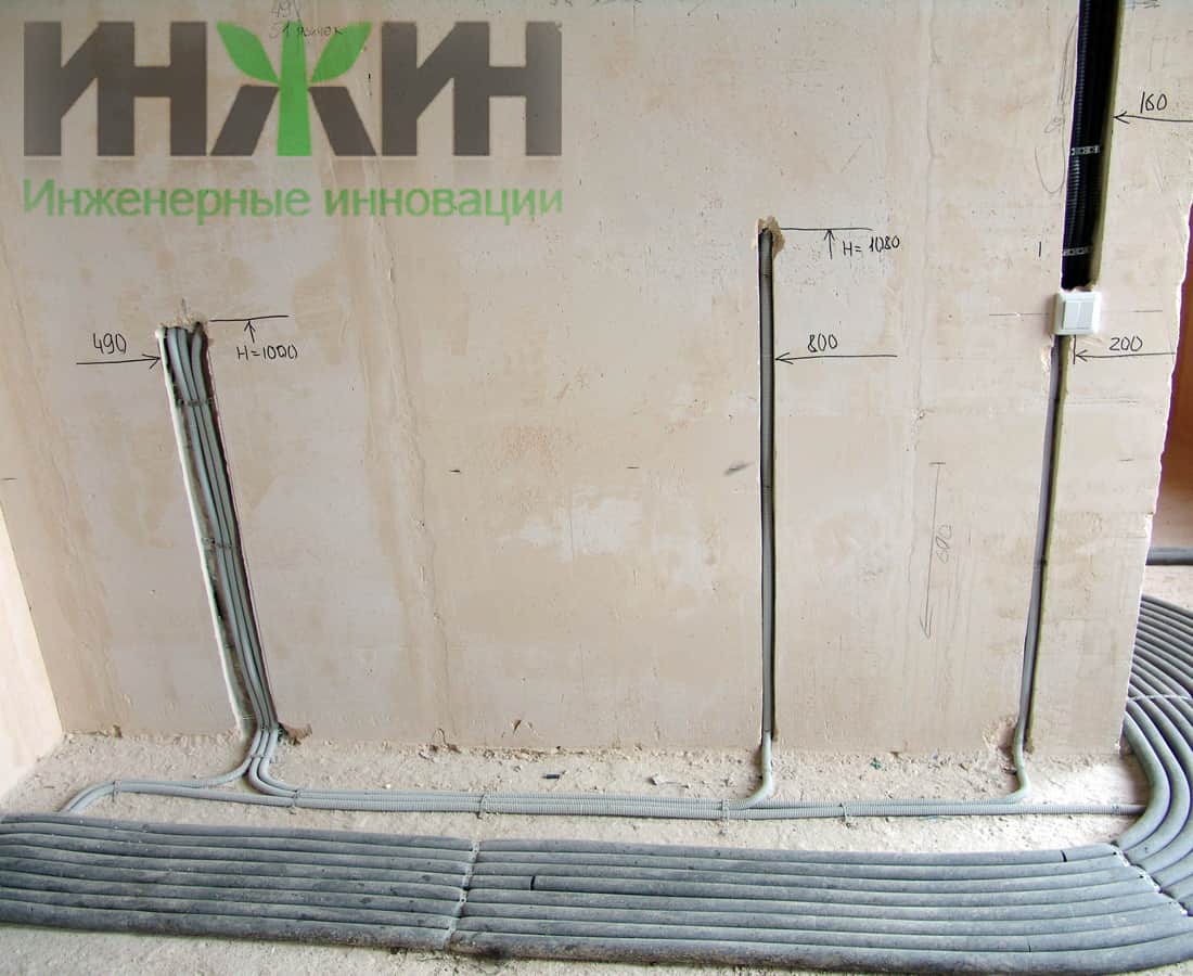 Монтаж электропроводки в стенах дома из пеноблоков в КП "Каринское"