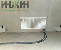 Монтаж радиатора отопления Abonia в доме из бревна (дер. Никифоровское)