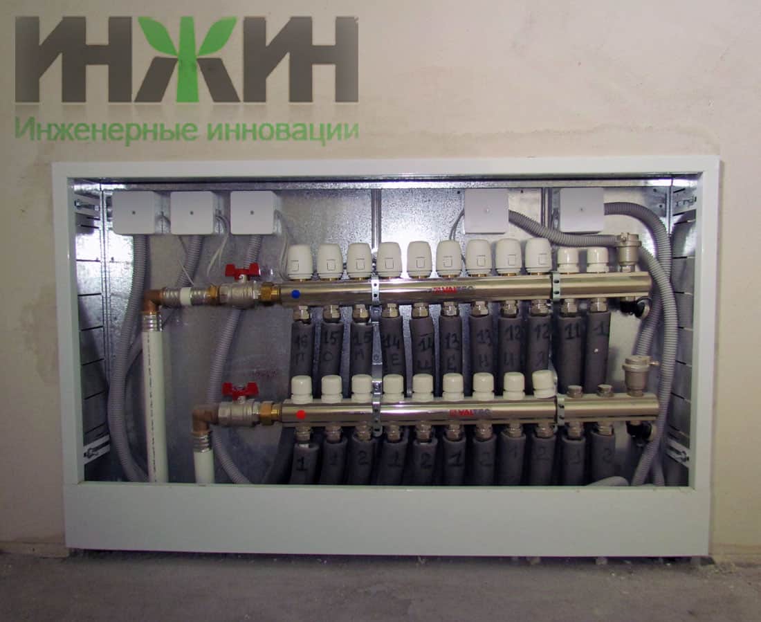 Монтаж коллектора отопления Valtec с сервоприводами, фото отопления частного дома