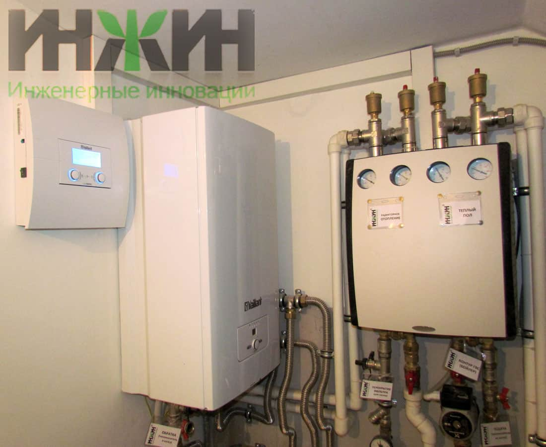 Монтаж модуля Meibes Kombimix с электрокотлом Vaillant в котельной таунхауса 