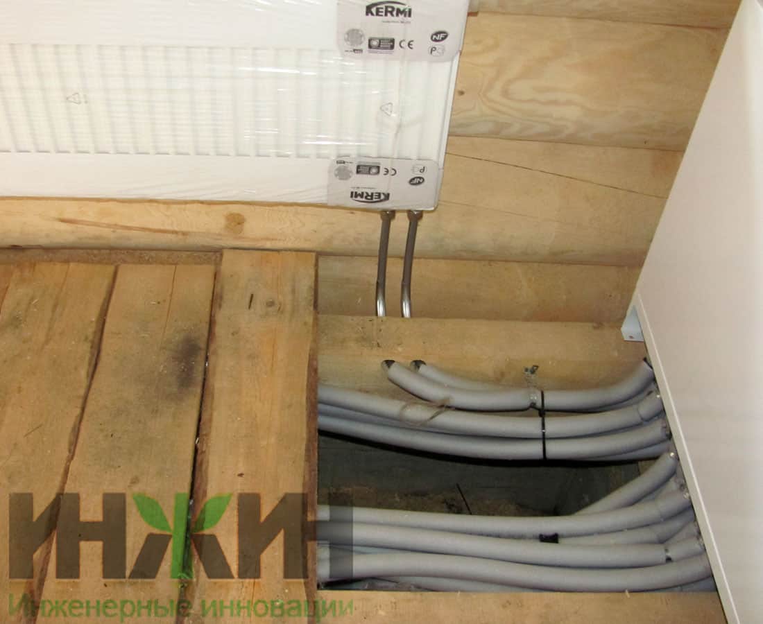 Монтаж отопления в деревянном доме, установка радиатора Kermi, фото 411