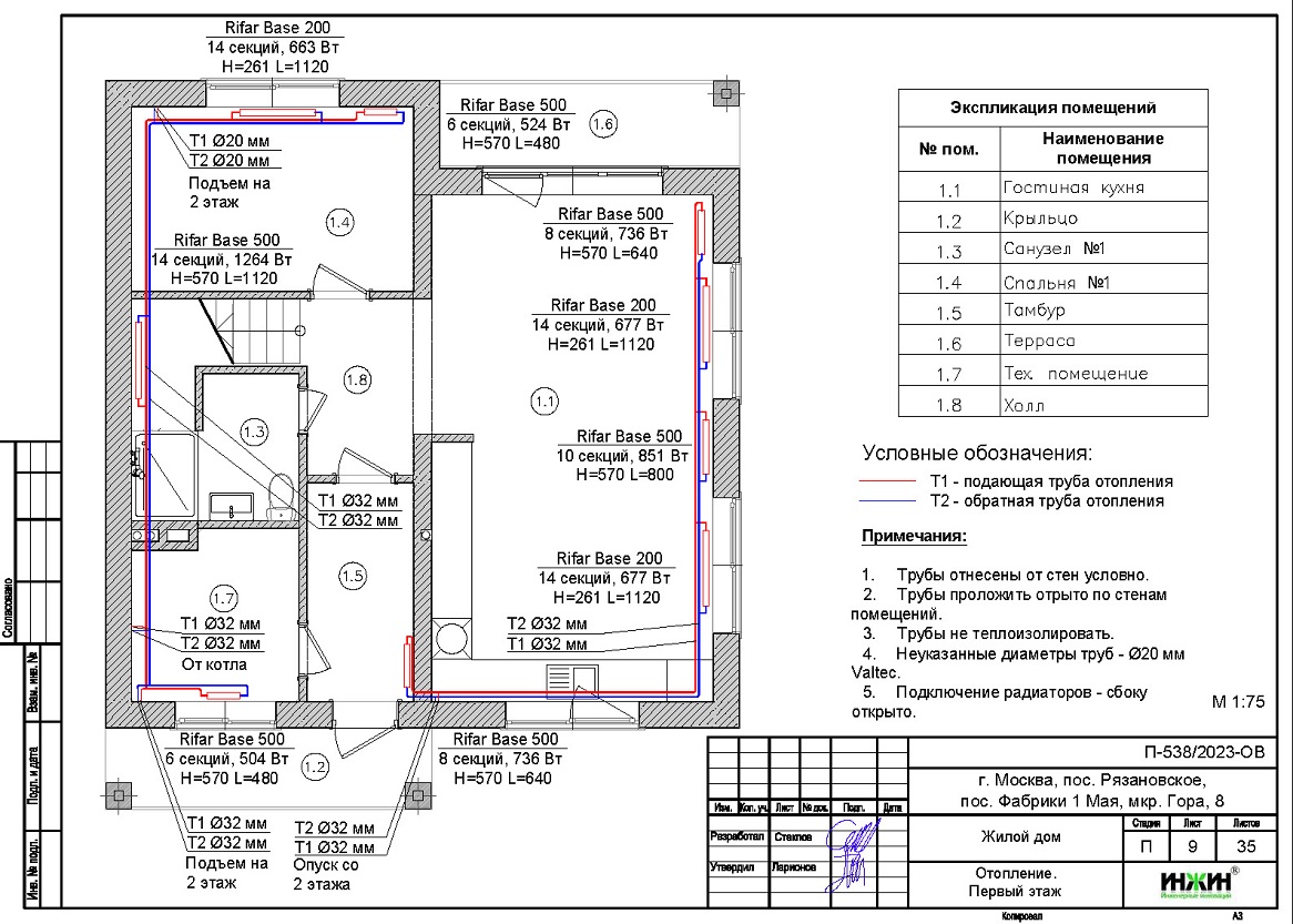 Проект радиаторного отопления 1 этажа дома в пос. Рязановское