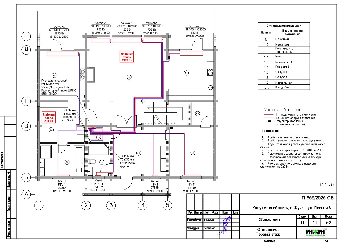 Проект отопления дома в г. Жуков Калужской области Отопление дома в г. Жуков Калужской области, проект