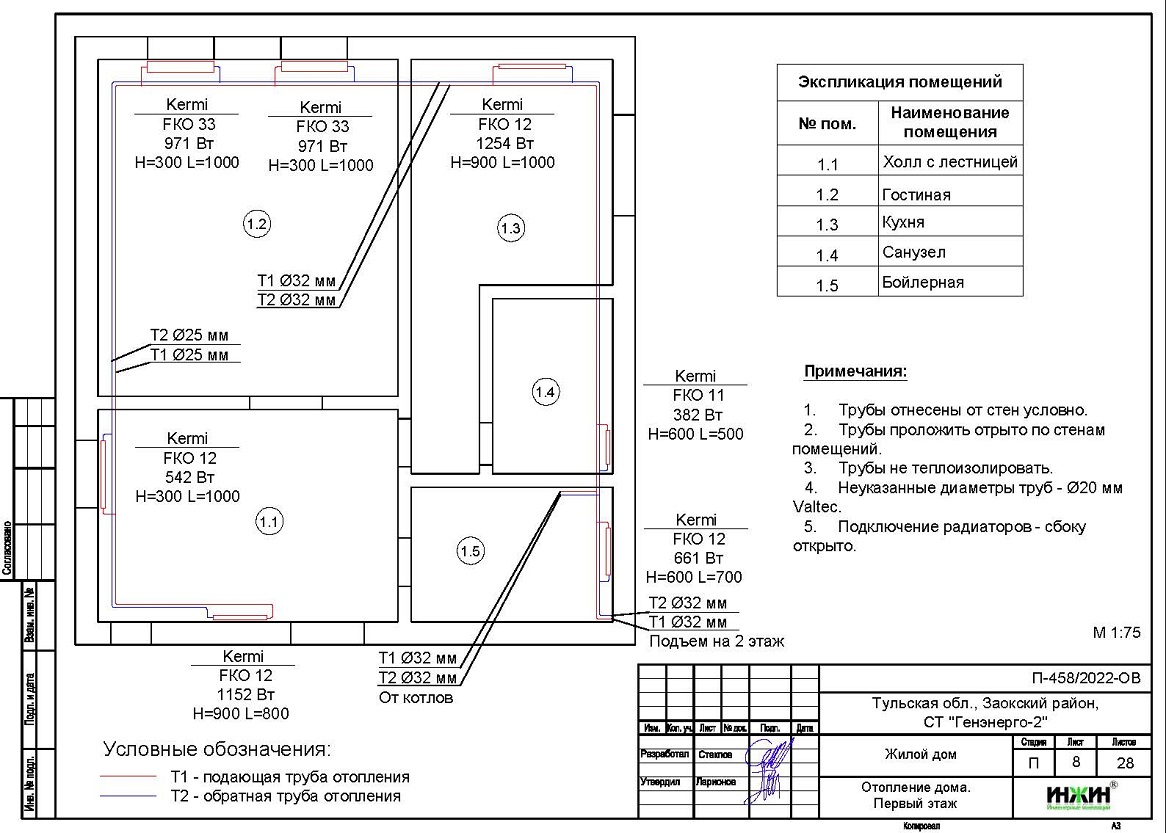 Разработан проект радиаторного отопления дома в Тульской области