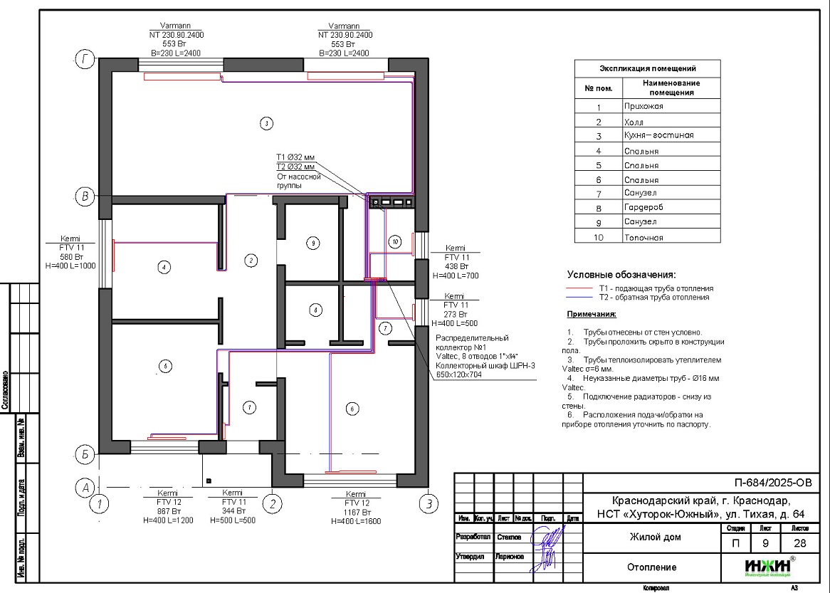 Разработан проект отопления и канализации дома в Краснодаре