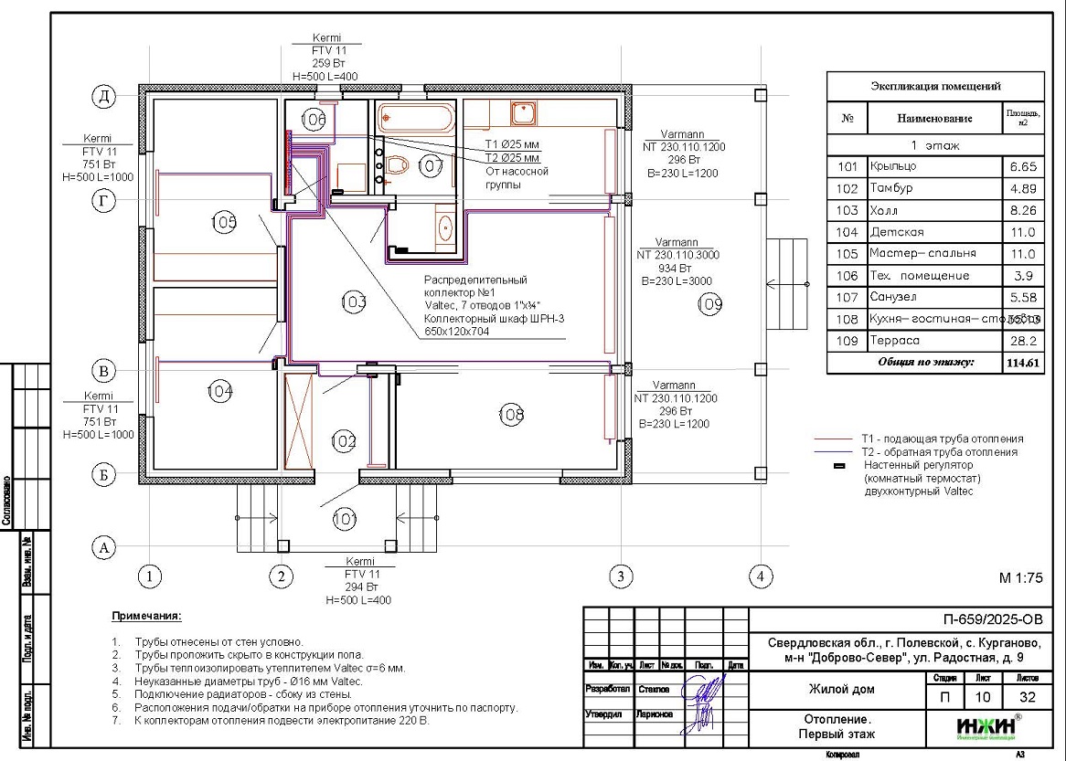 Разработан проект отопления дома в г. Полевской Свердловской области