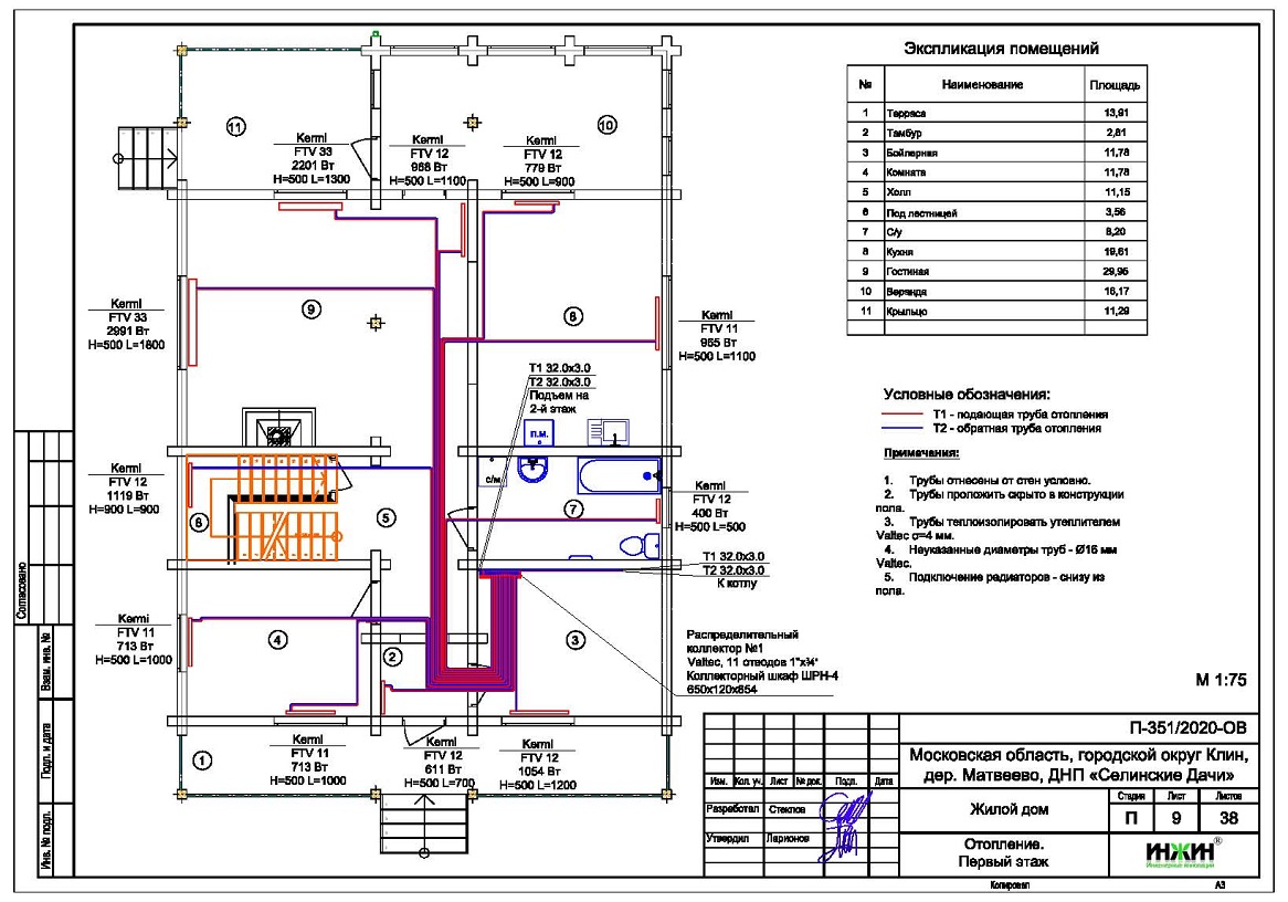 Проект отопления 1 этажа дома в ДНП "Селинские Дачи"