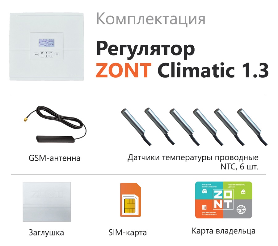 Комплектация регулятора системы отопления ZONT Climatic