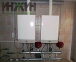 Монтаж каскада из двух настенных конденсационных котлов Baxi. Общая мощность котельной 115 кВт